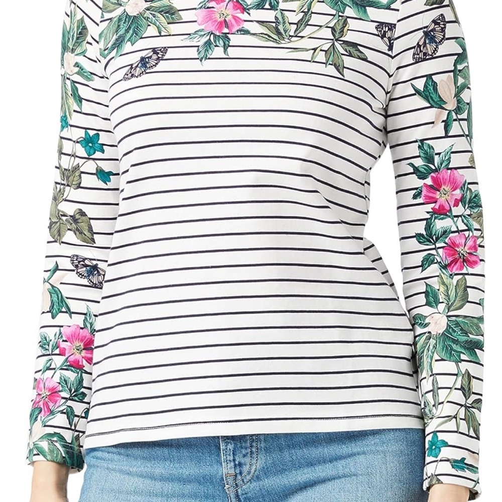 Joules White Floral Stripe Long Sleeve Top